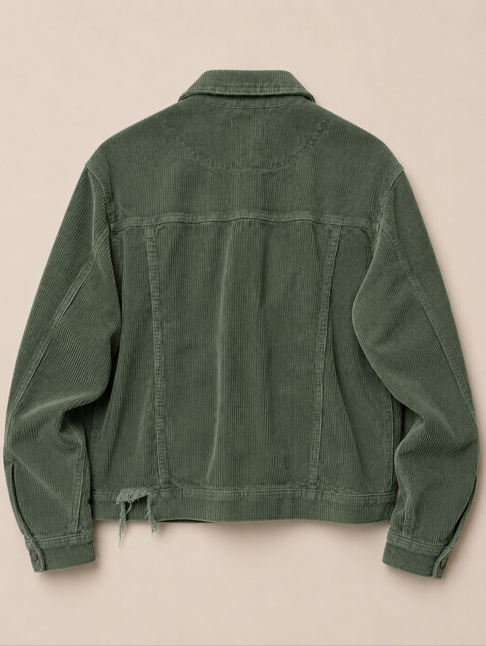 POL Green Corduroy Trucker Jacket Women Medium Cropped Distressed Boho Shacket - Picture 4 of 11